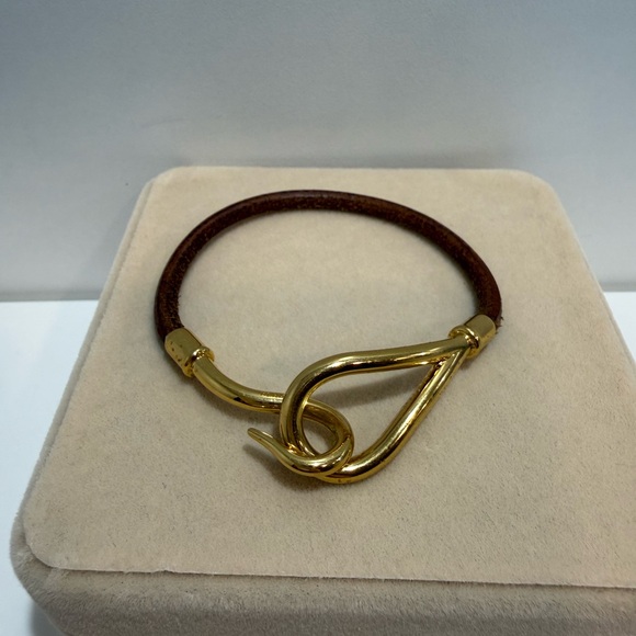 Hermes Gold Hook Brown Leather Bracelet - Picture 2 of 5